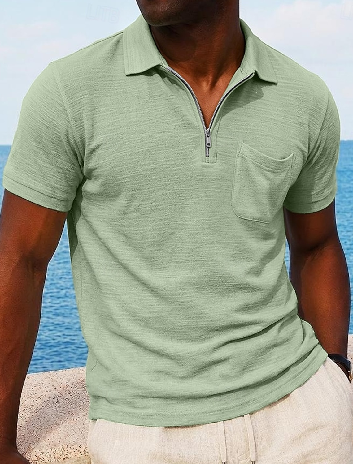 Men's Polo Shirts Golf Shirt Casual Vacation Quarter Zip Classic Short Sleeve Fashion Cool Plain Textured Zipper Buttons Spring & Summer Summer Spring Regular Fit Lake Blue Black Pink Green Polo