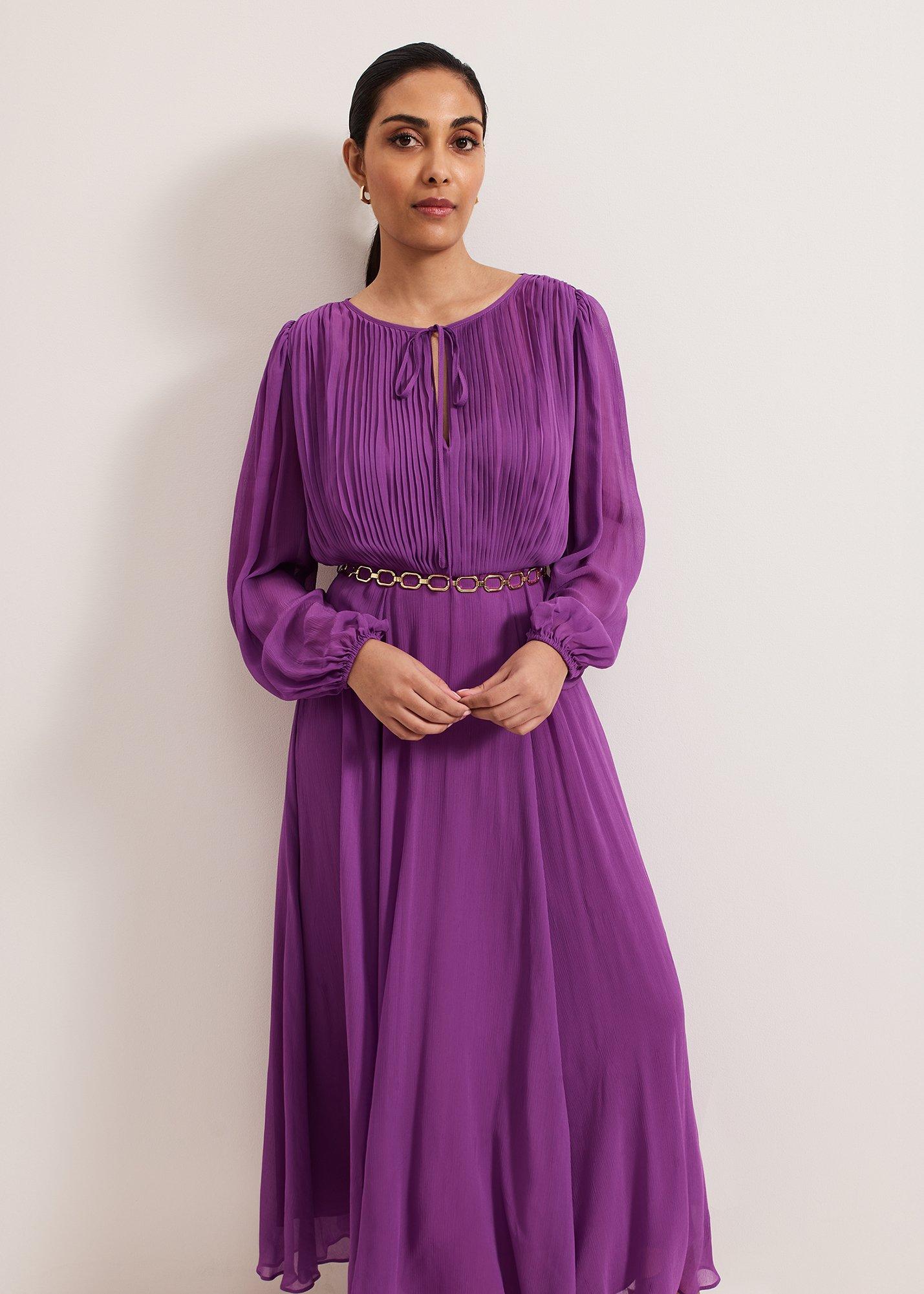 Petite Amal Purple Pleated Bodice Maxi Dress