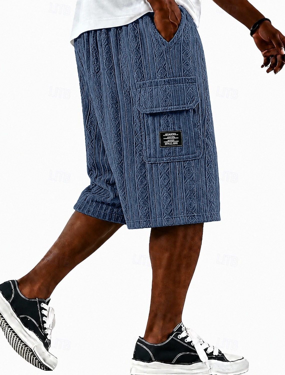 Men's Cargo Shorts Shorts Casual Shorts Jacquard Plain Textured Comfort Breathable Knee Length Casual Outdoor Beach Vacation Fashion Black Light Green Inelastic