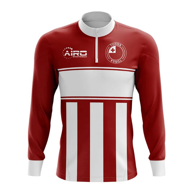 Premium Tonga Concept Football Half Zip Midlayer Top (Red-White)