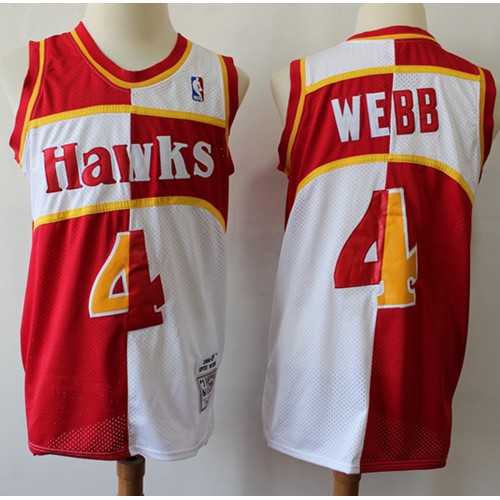 Mitchell And Ness Split Fashion Atlanta Hawks #4 Spud Webb Red/White Stitched NBA Jersey Mens