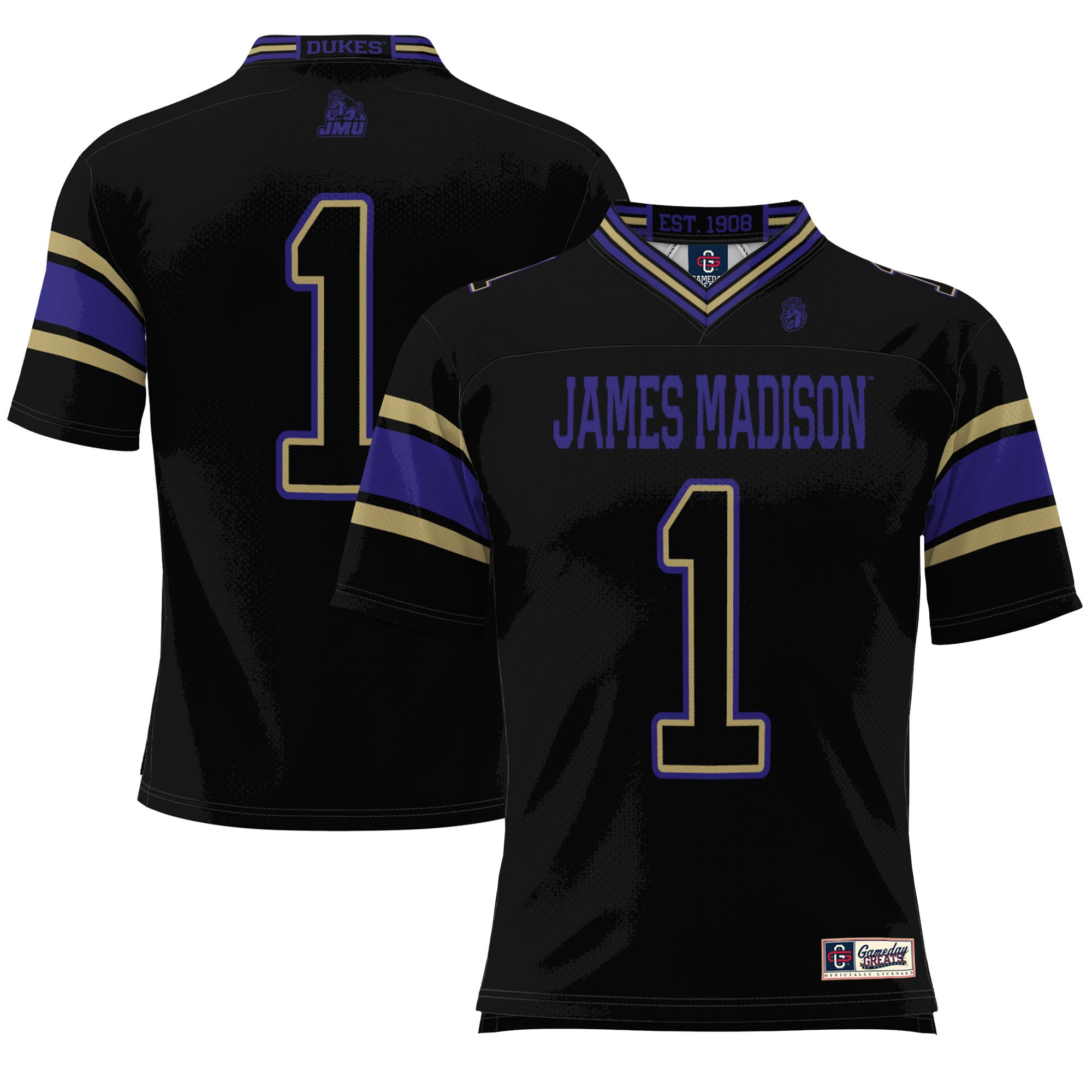 Youth #1 Black James Madison Dukes Endzone Football Jersey