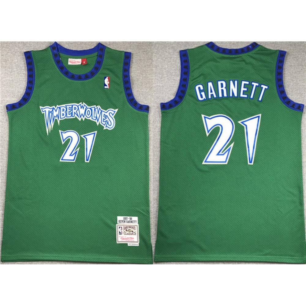 Men's Minnesota Timberwolves #21 Kevin Garnett Green Throwback Stitched Jersey