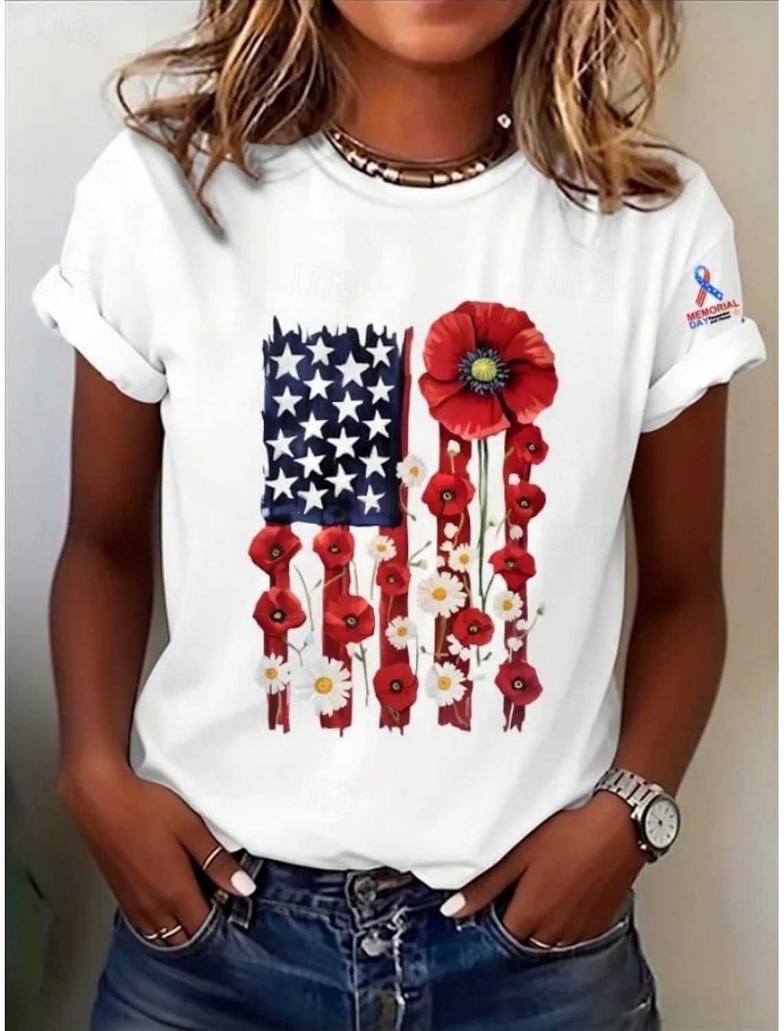 American Independence Day Women's Shirt Short Sleeve Graphic Flag Vintage Stylish Casual Sleeveless Shirt Collar Regular Tops Daily Blue White Light Blue Summer Spring