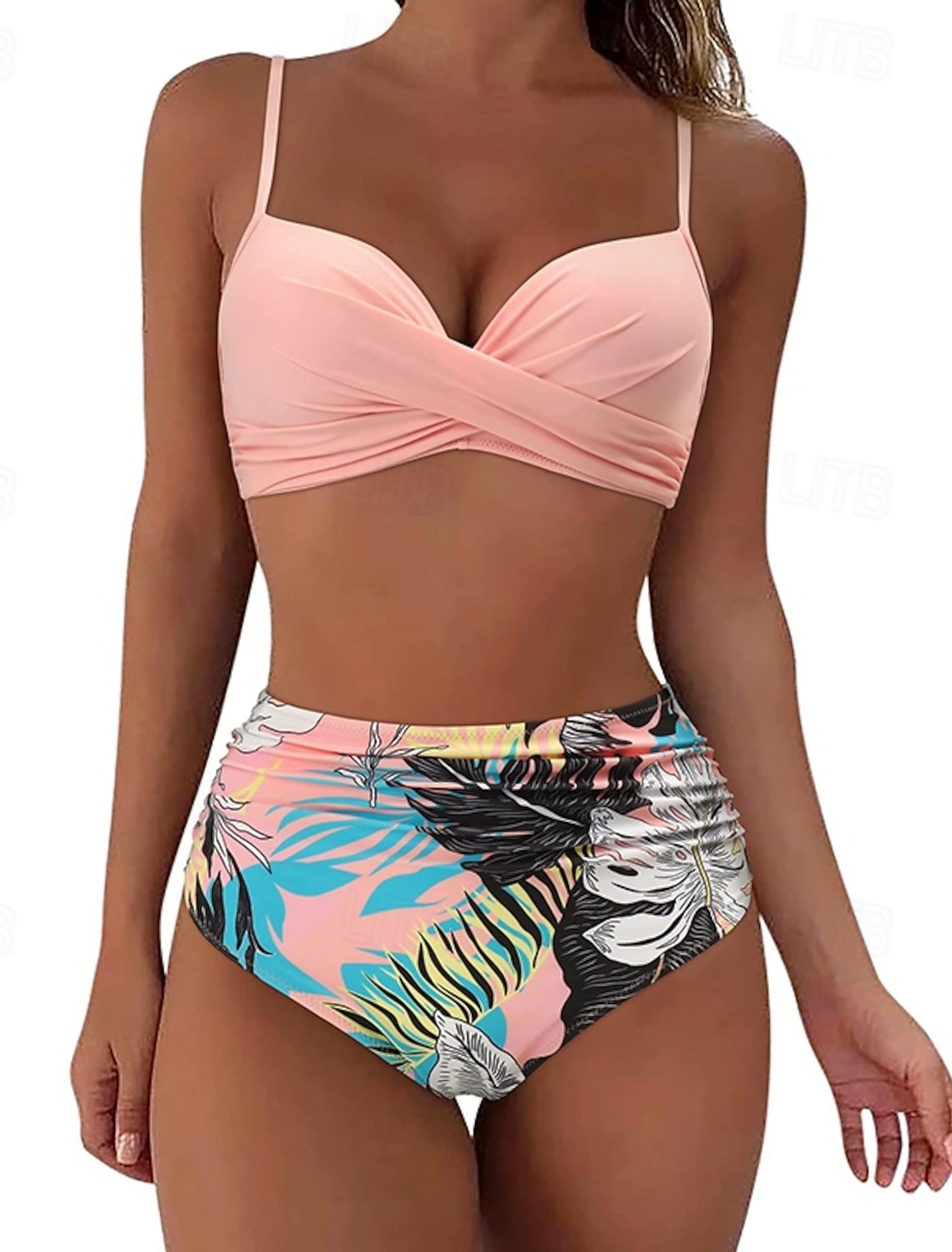 Women's Ruched Swimsuit Bikini Sets Swimwear Solid Colored Swimwear Light Pink Black Breathable Sleeveless - Surfing Beach Swimming Summer