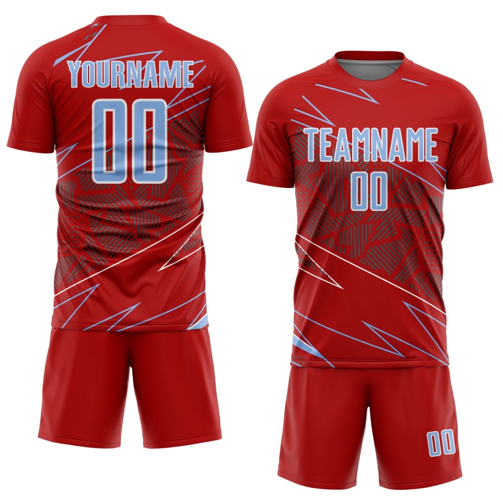 Uniform Custom Blue-White Jersey Red Light Soccer Sports Sublimation Lines