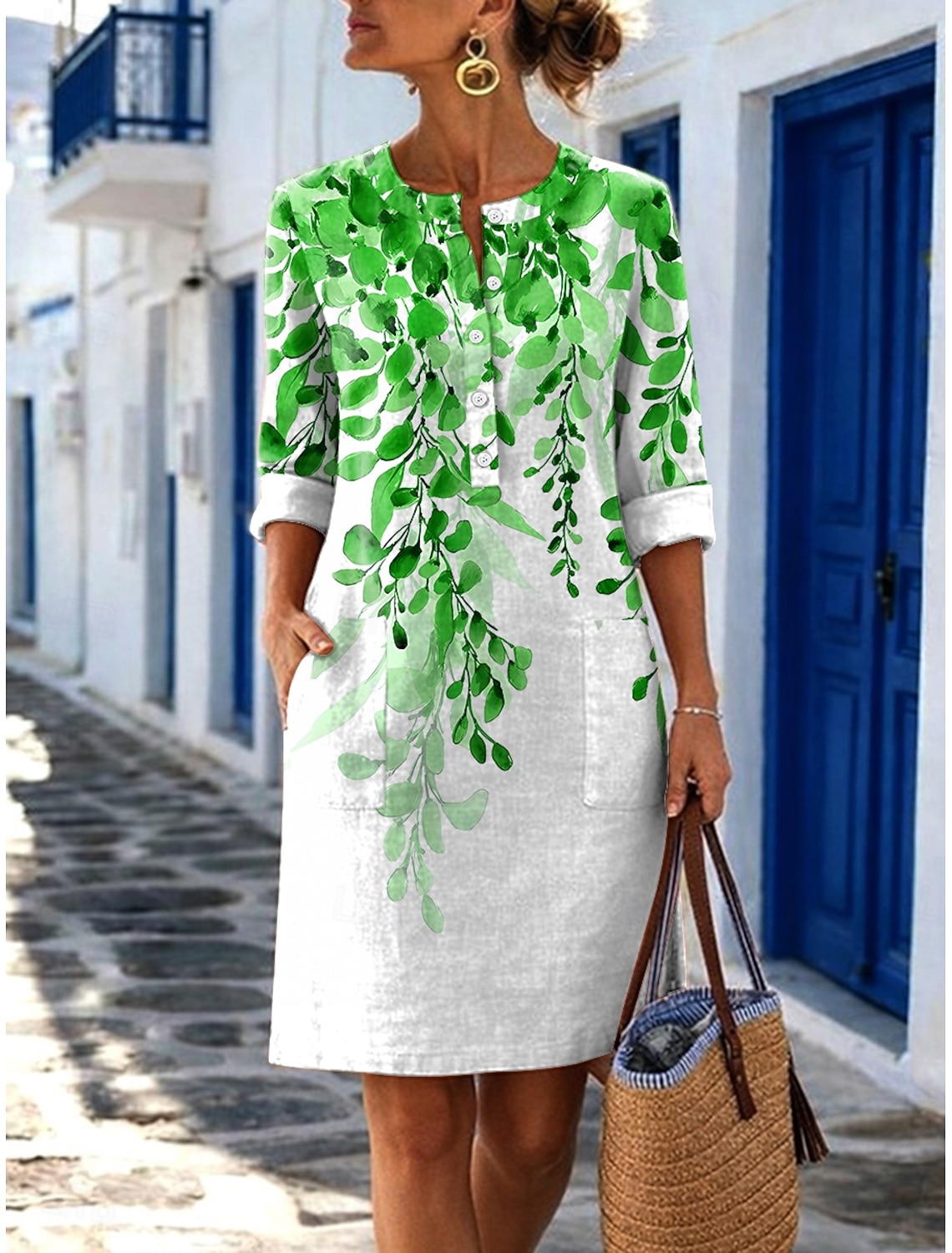Women's Midi Dress Linen-feel Dresses Shift Dress Casual Daily Regular Fit Plain Long Sleeve Crew Neck Blue Black White Royal Blue Summer Spring Fall