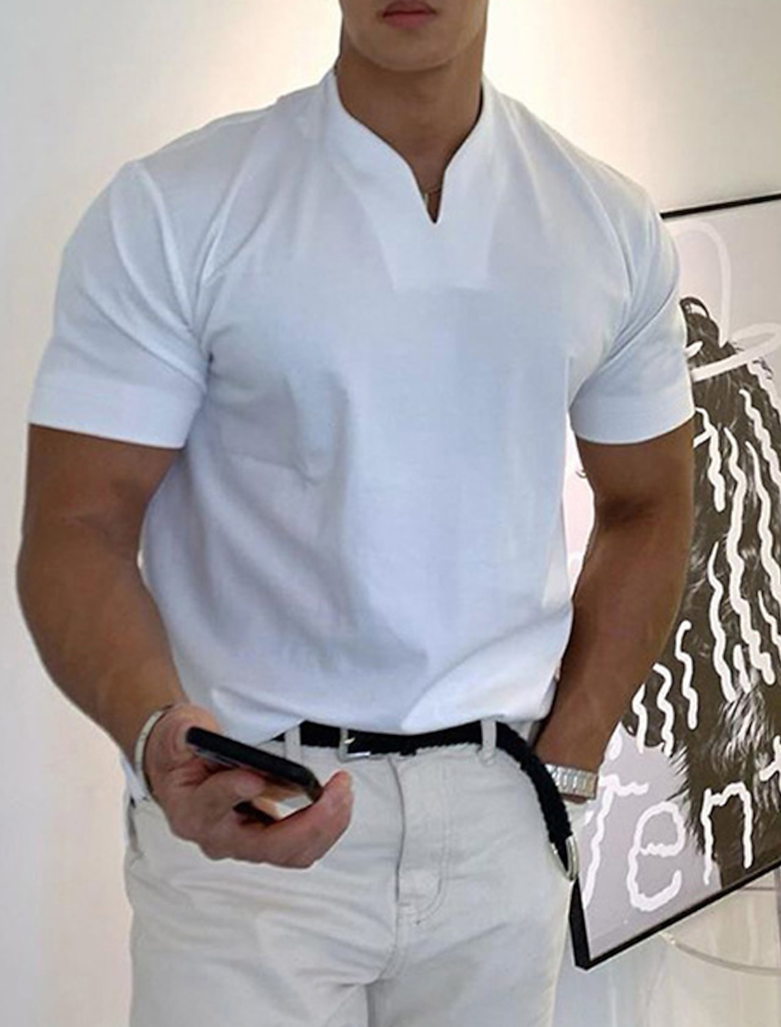 Men's T Shirt Short Sleeve V Neck Summer Plain Sports Fashion