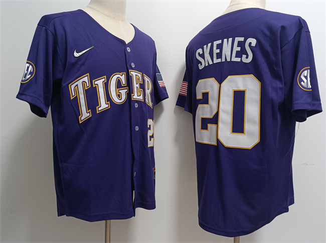Men's LSU LA Tigers Paul Skenes #20 college football Purple 2024