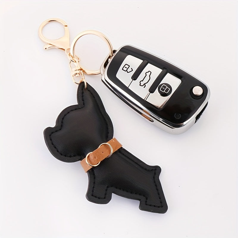 French Bulldog Shape Faux Leather Pendant Keychain