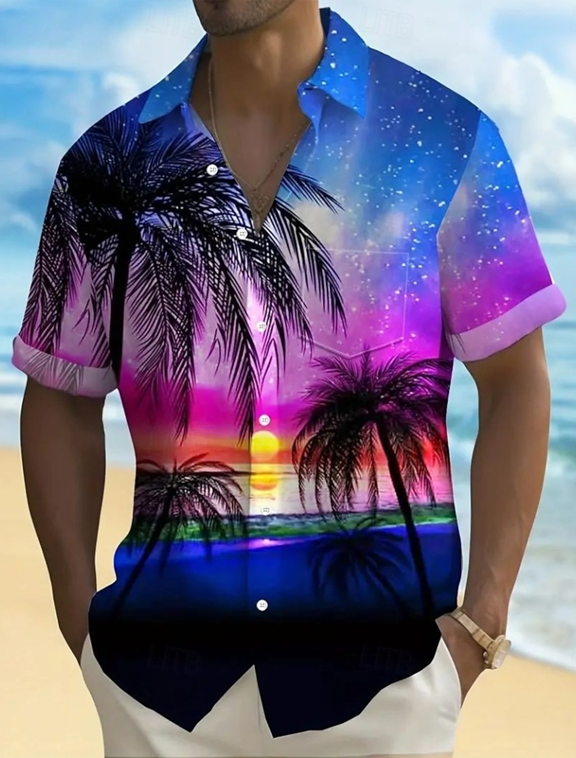 Men's Coconut Tree Ocean Tropical Plants Summer Hawaiian Shirt Button