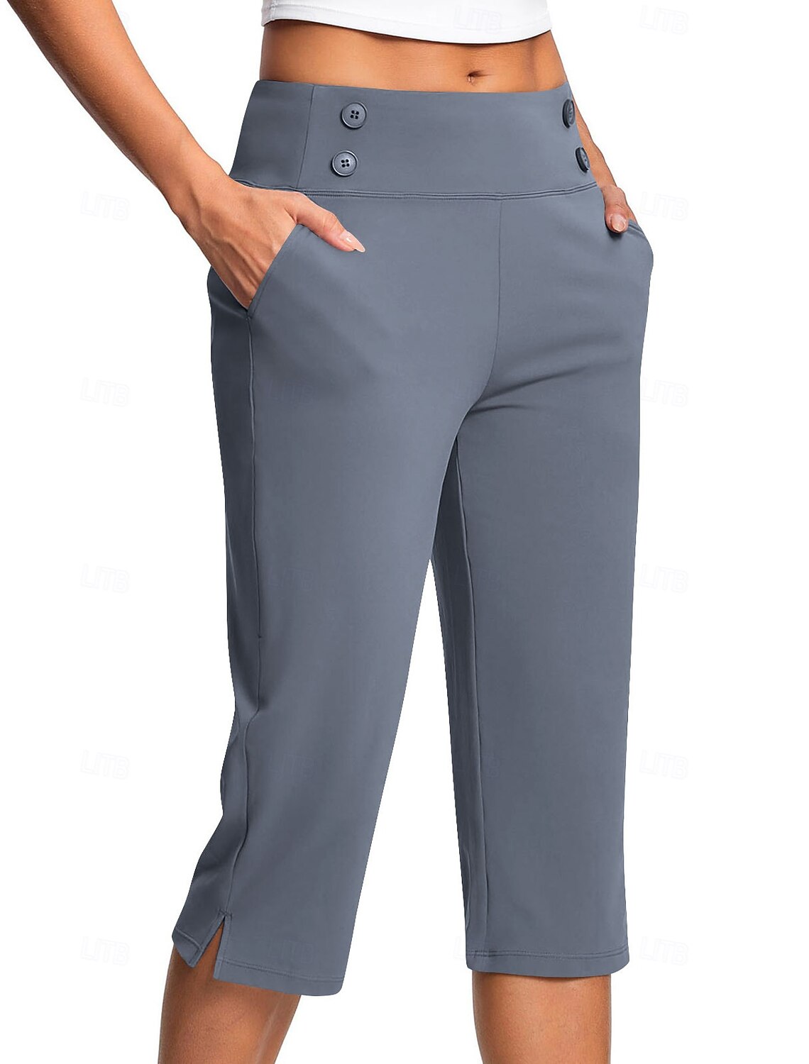 Women's Slacks Cozy Leggings Casual Athletic Calf-Length Natural Plain Side Pockets Split Comfy Breathable Yoga Casual Daily Black White Navy Blue Ocean Blue Spring Fall Regular Fit