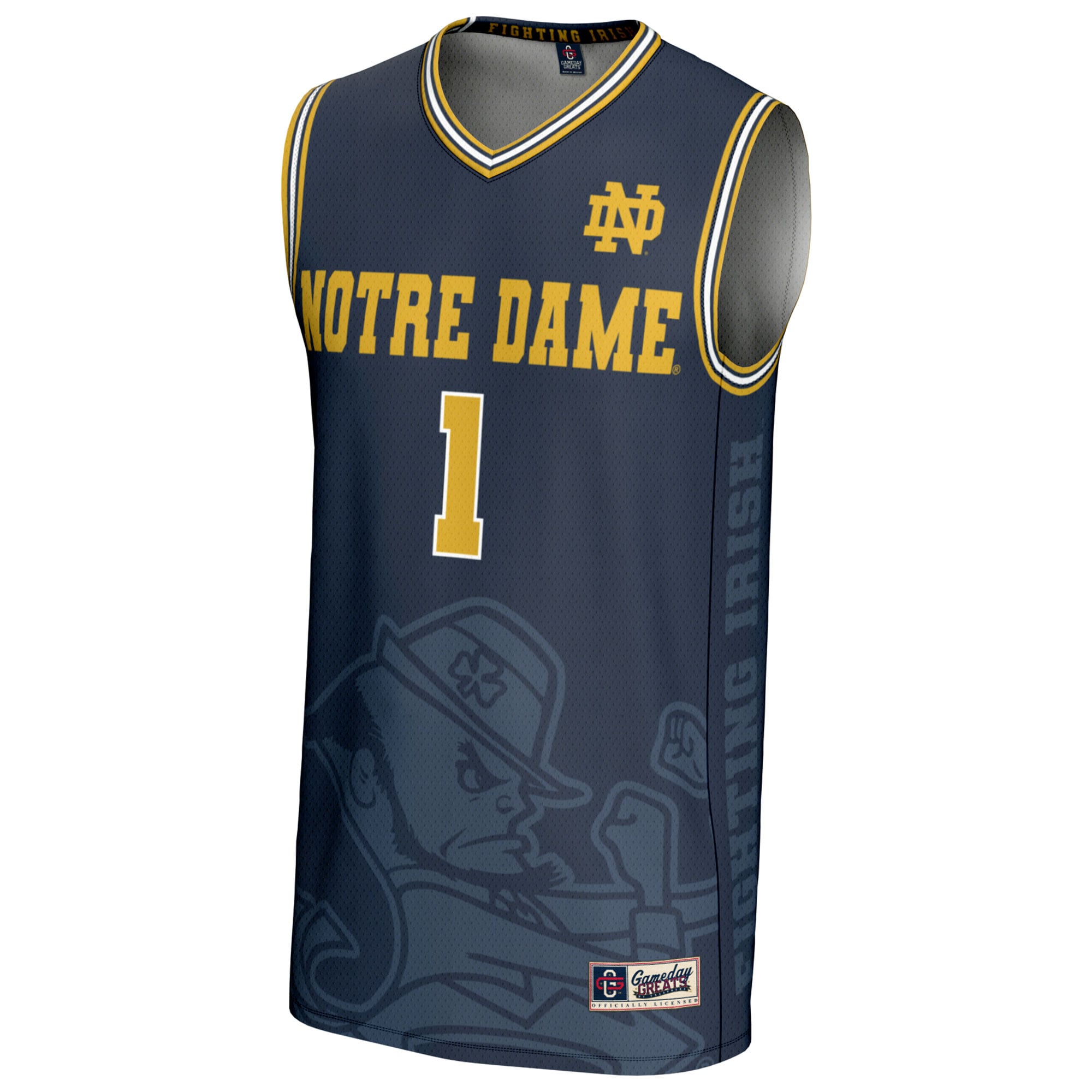 [DDG] Notre Dame Fighting Irish GameDay Greats Youth Icon Print Lightweight Basketball Fashion Jersey - Navy