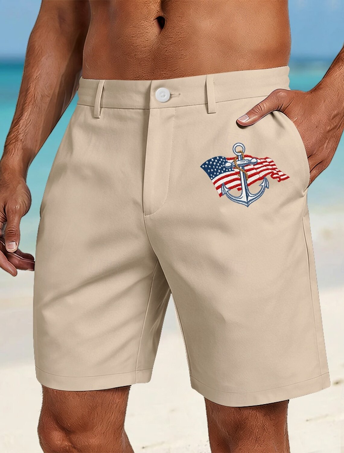 Men's 4th of July U.S. 250th Anniversary Anchor American Flag Bermuda shorts Casual Shorts Golf Shorts Mid Waist Hawaiian Patriotic Outdoor Beach Holiday Flat Front Shorts with 4 Pockets Designer
