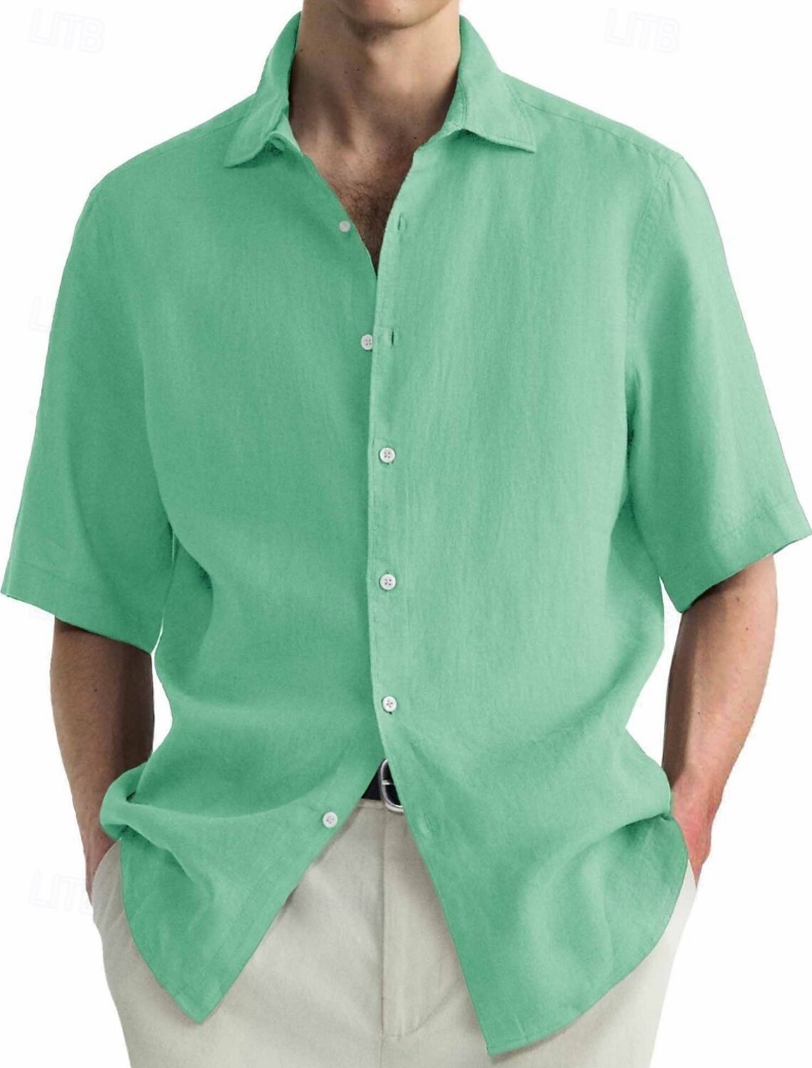 Men's Shirt Casual 100% Cotton Acid Wash Black White Light Green Pink