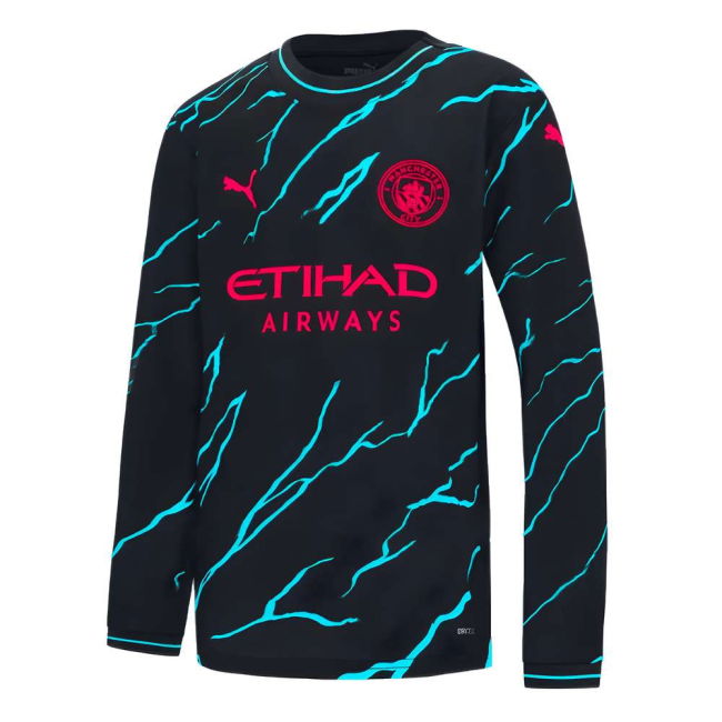 Man City Long Sleeve 2023-2024 Third Shirt - (Kids