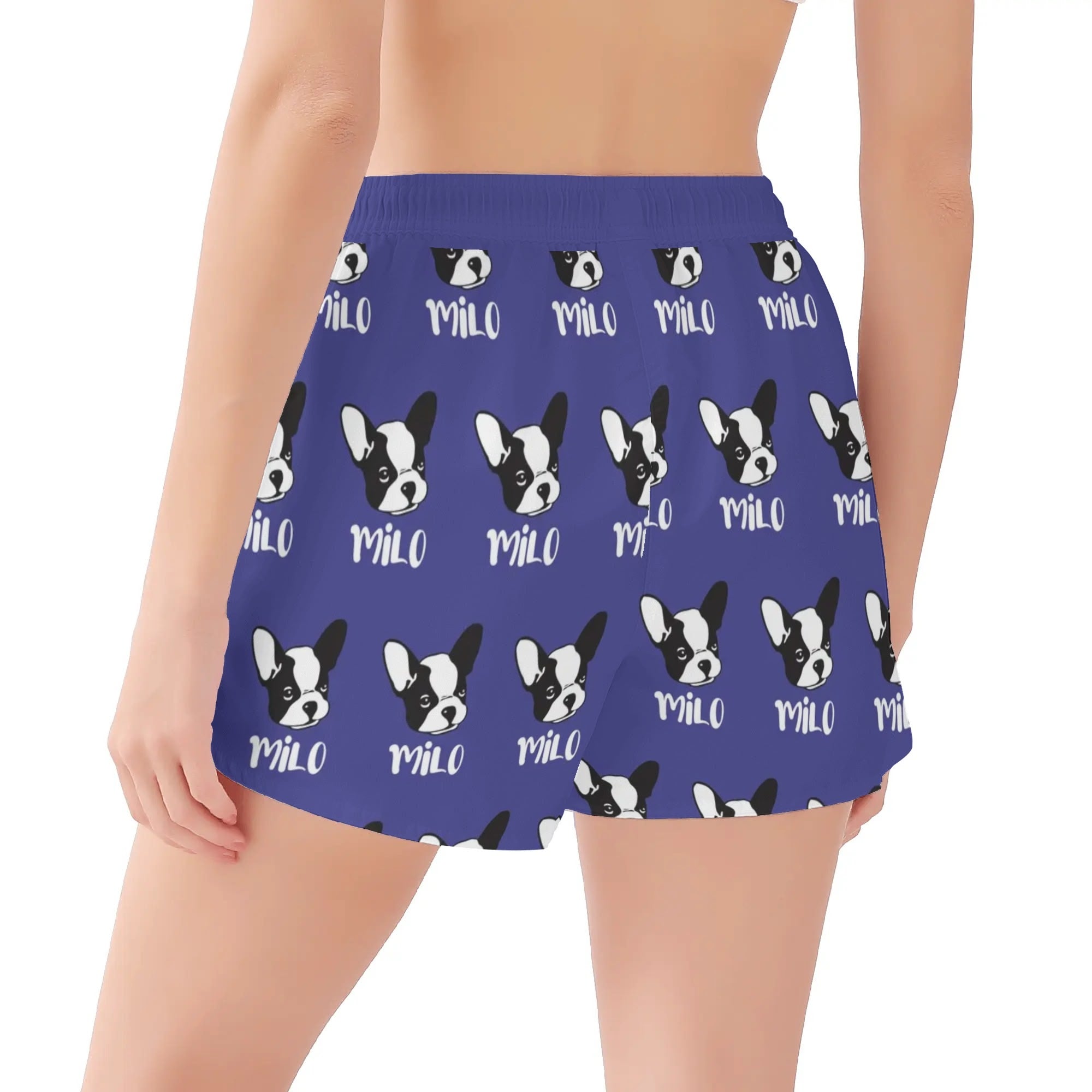 Custom Women's Beach Shorts with French Bulldog Name