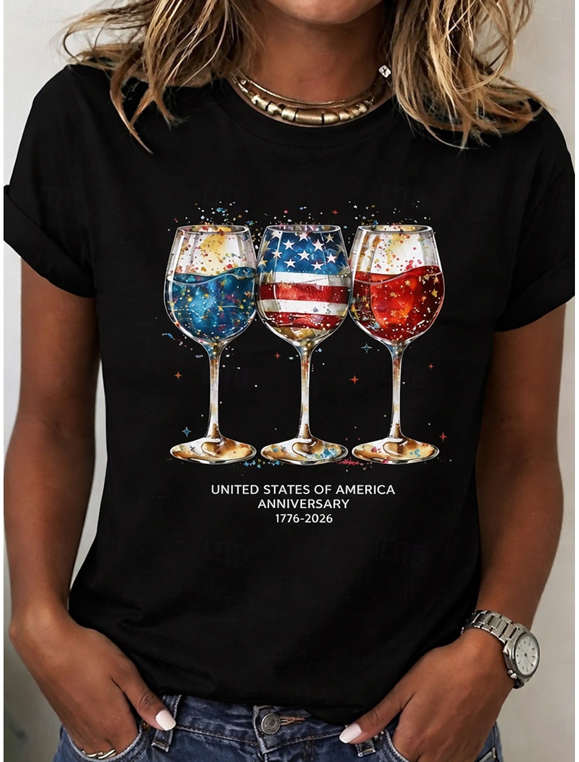 American Independence Day Women's T Shirt Print Graphic Plants Vintage Stylish Classic Short Sleeve Crew Neck Regular Tops Casual Daily Blue Brown Green Summer Spring PEACE