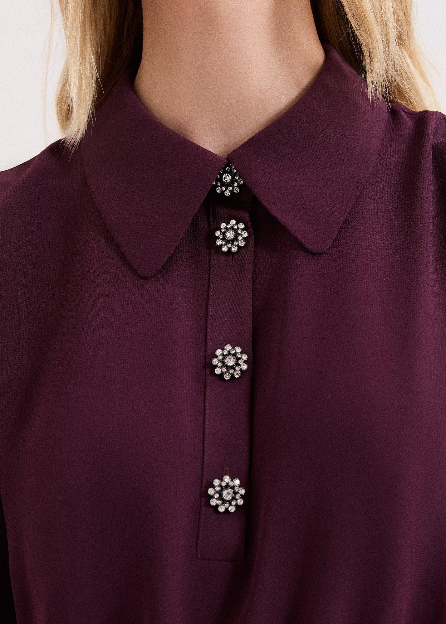 Petite Emily Burgundy Diamonte Button Jumpsuit