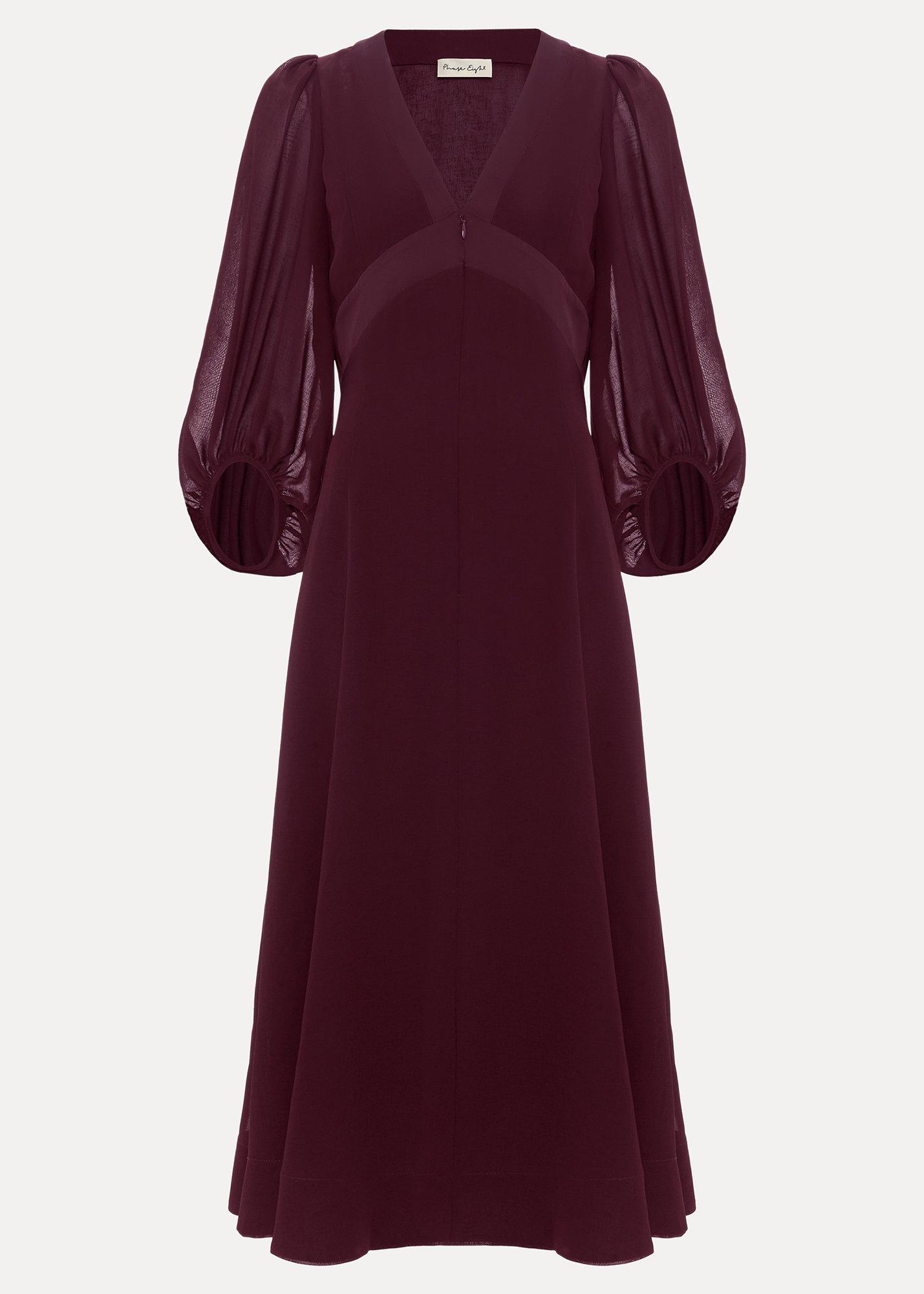 Vera Burgundy Plain Midi Dress