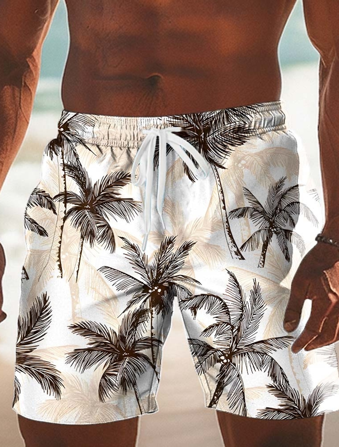 Men's Coconut Tree Gradient Color Tropical Plants Swim Trunks Swim Shorts Board Shorts Mid Waist Hawaiian Beach Vacation Wear Side Pockets Mesh Lining Elastic Drawstring Waist Designer Clothing