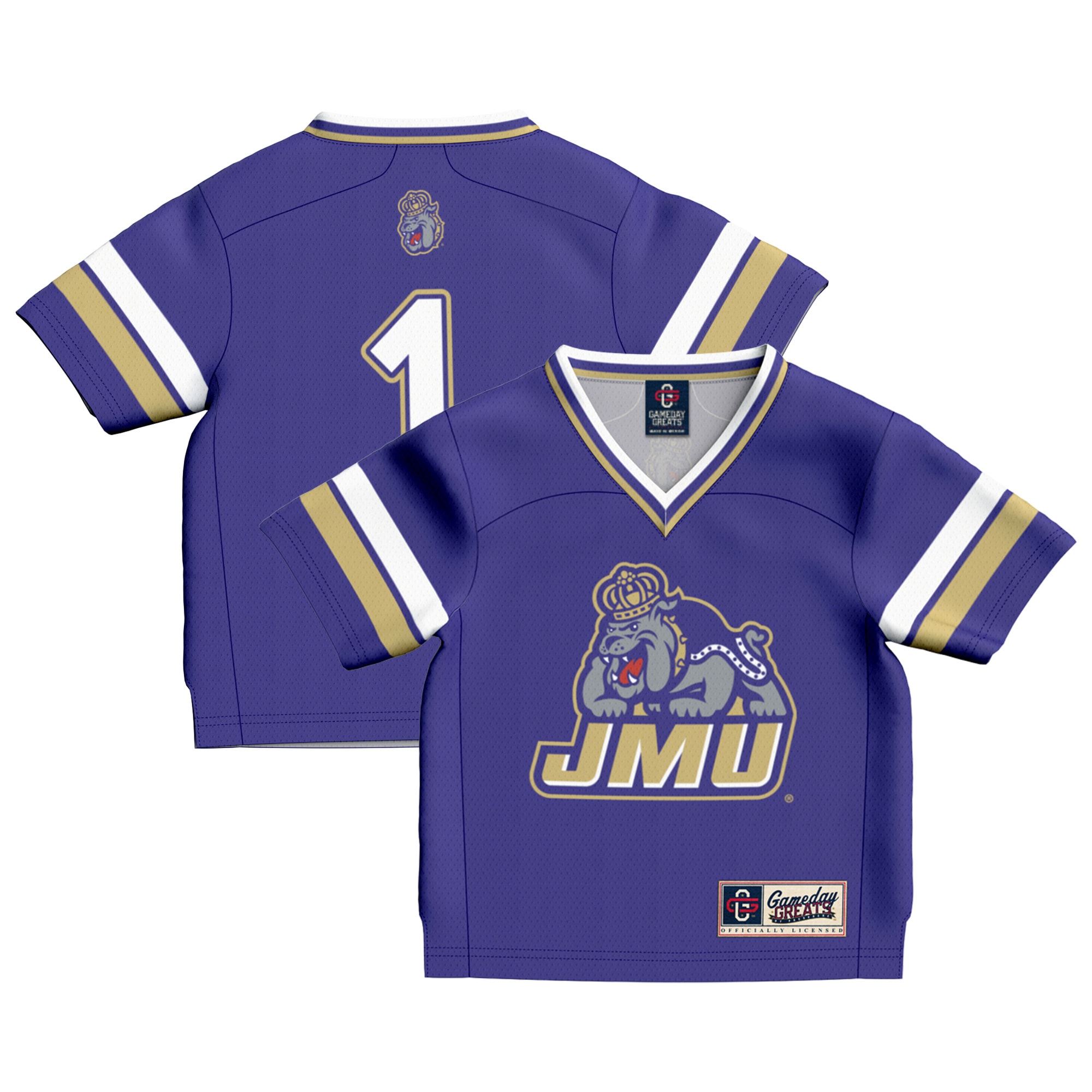 #1 James Madison Dukes GameDay Greats Toddler Collegiate Football Fashion 2026 Season Football Jersey - Purple