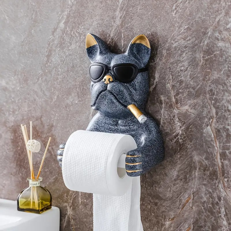 SwagRoll Frenchie Toilet Paper Holder – Funny Resin Tissue Rack with Sunglasses Cigar