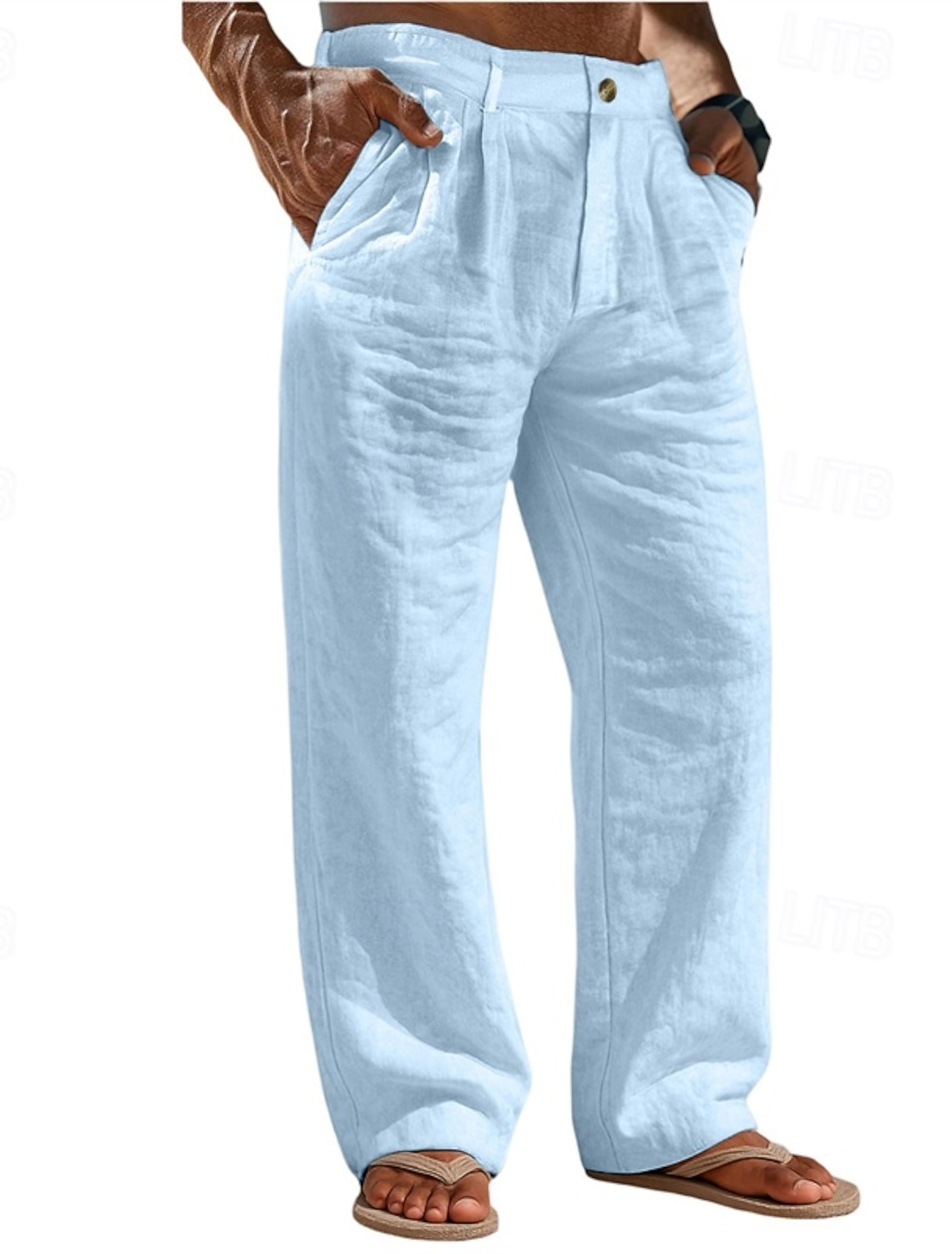 Men's Linen Pants Trousers Summer Baggy Beach Pocket Plain Comfort