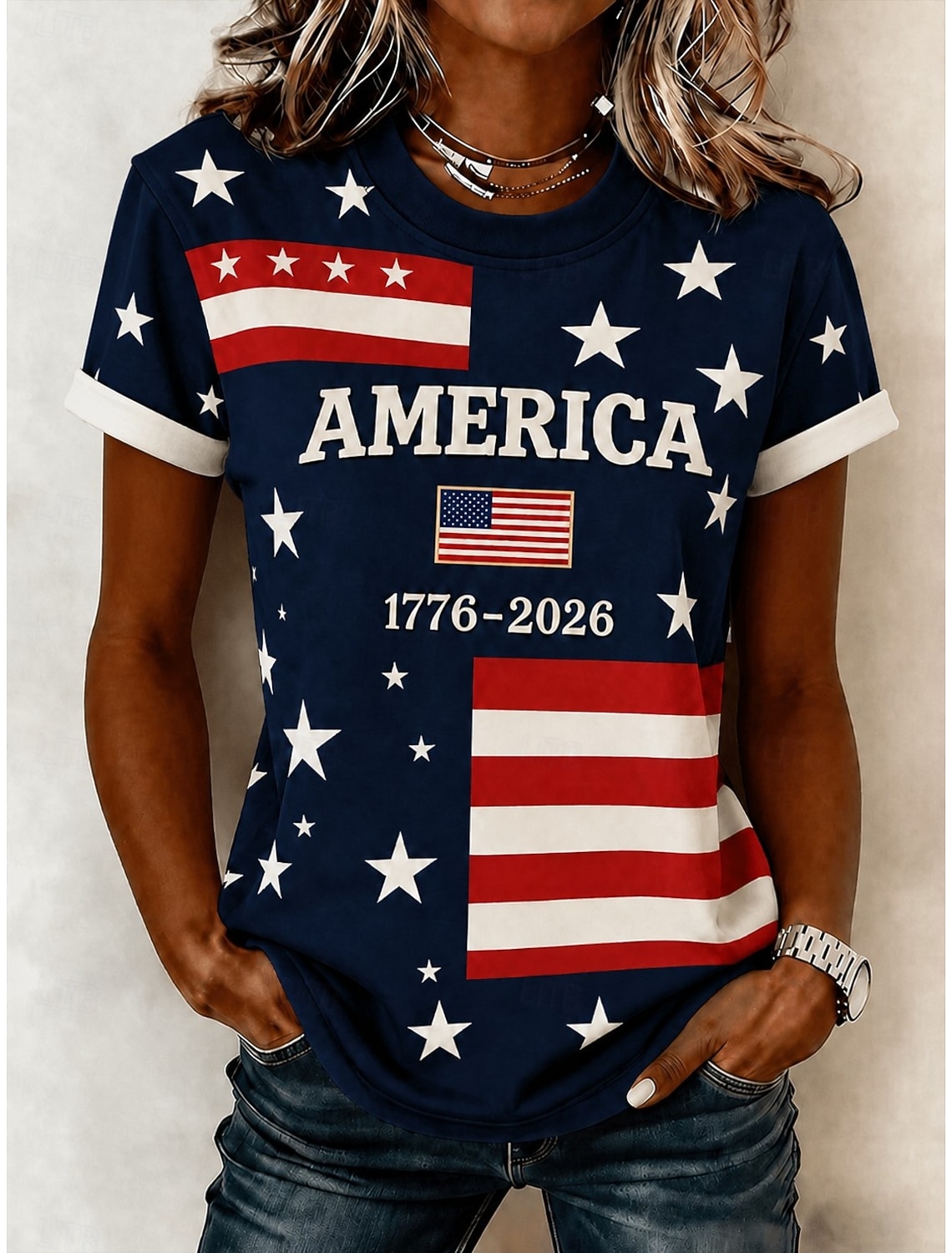 American Independence Day Women's T Shirt Print Graphic Independence Day Vintage Stylish Classic Short Sleeve Crew Neck V Neck Regular Tops Daily Blue Black White Red Gray Summer Spring