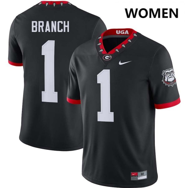 Women Georgia Bulldogs #1 Zachariah Branch 100th Anniversary Black Nike Stitch Jerseys