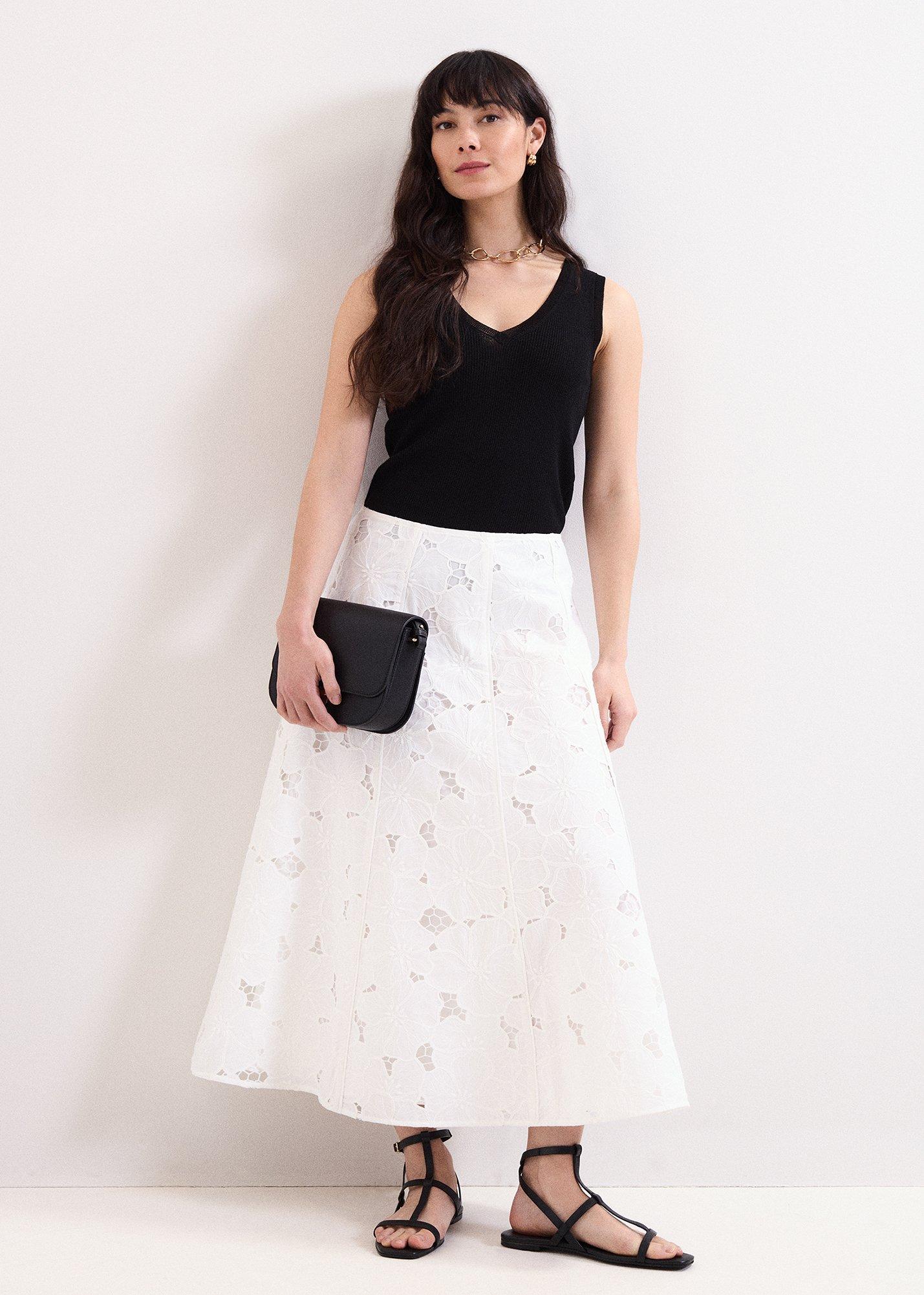 Marina Seamed Lace Midi Skirt