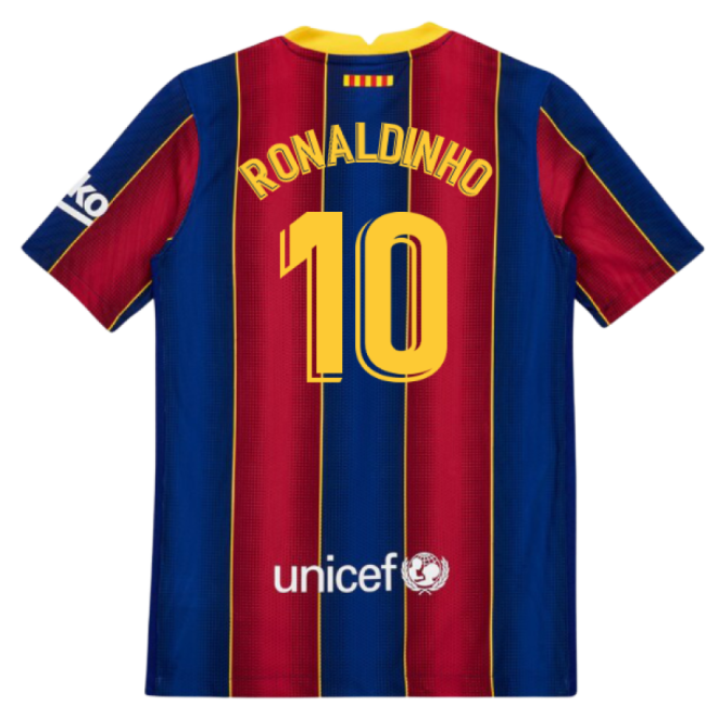 2020-2021 Barcelona Home Authentic Jersey Ronaldinho Advanced Textile