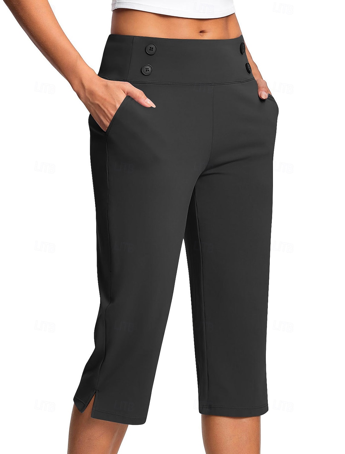 Women's Slacks Cozy Leggings Casual Athletic Calf-Length Natural Plain Side Pockets Split Comfy Breathable Yoga Casual Daily Black White Navy Blue Ocean Blue Spring Fall Regular Fit