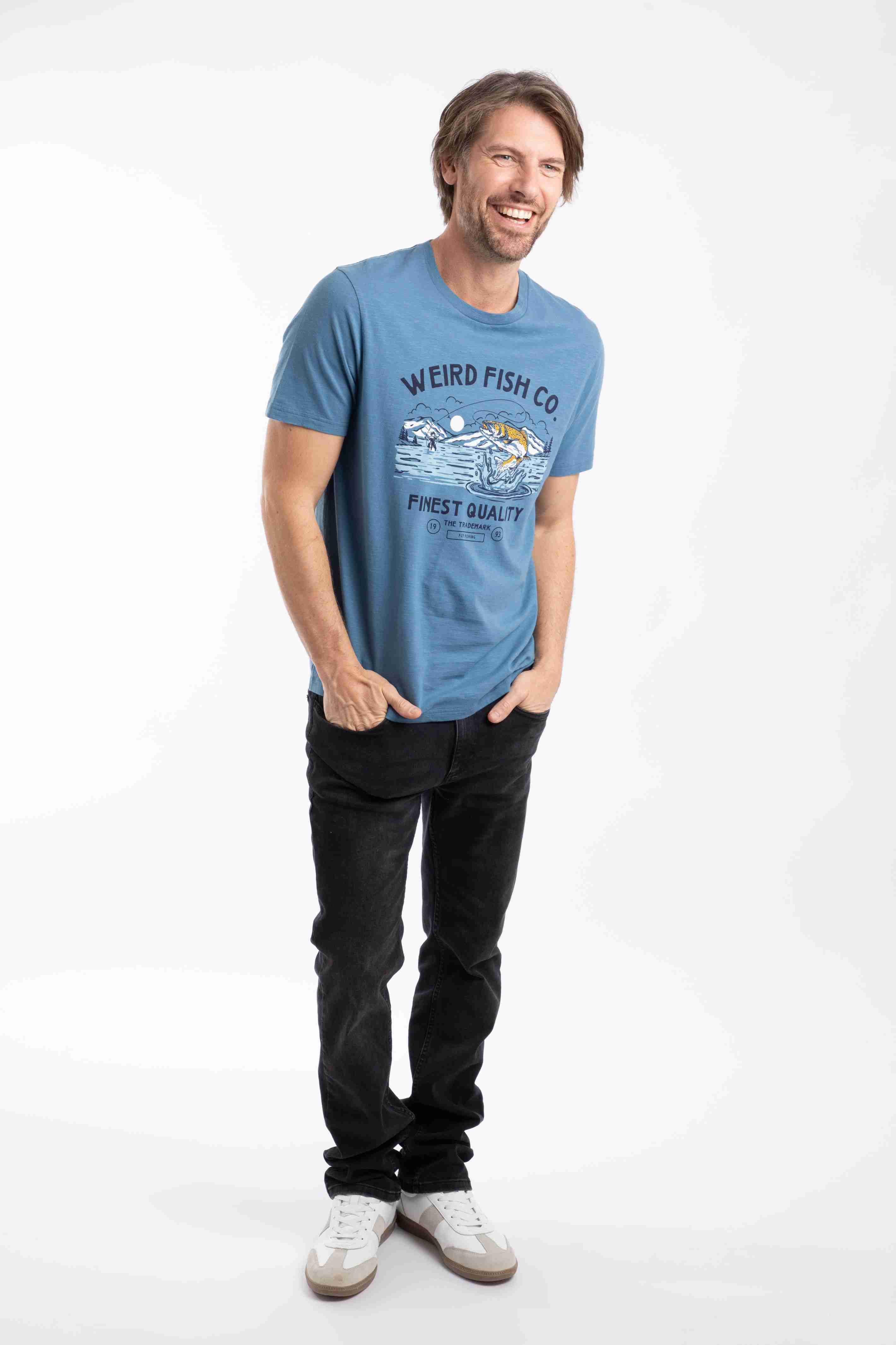 Fish Out Of Water Front Print Graphic T-Shirt Washed Blue