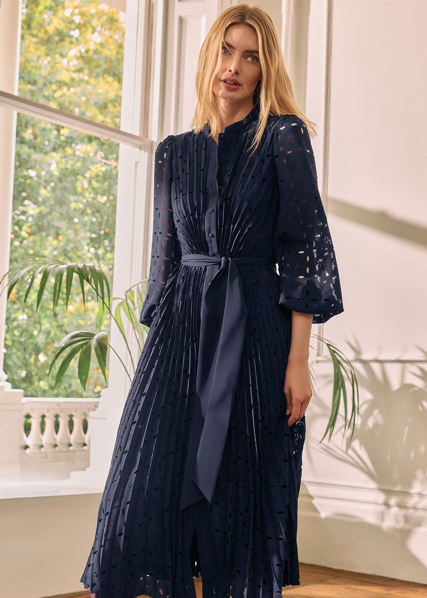 Marina Navy Laser Cut Midi Dress