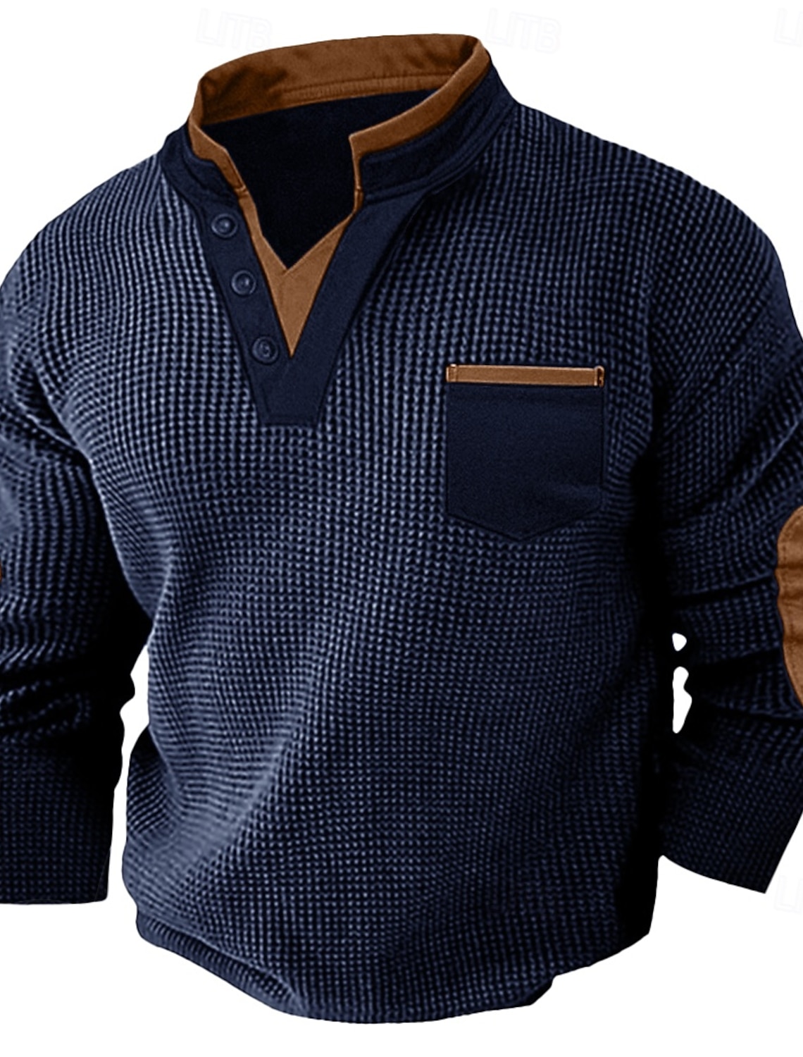 Men's Waffle Tee Henley Shirt Long Sleeve V Neck Spring & Fall Solid