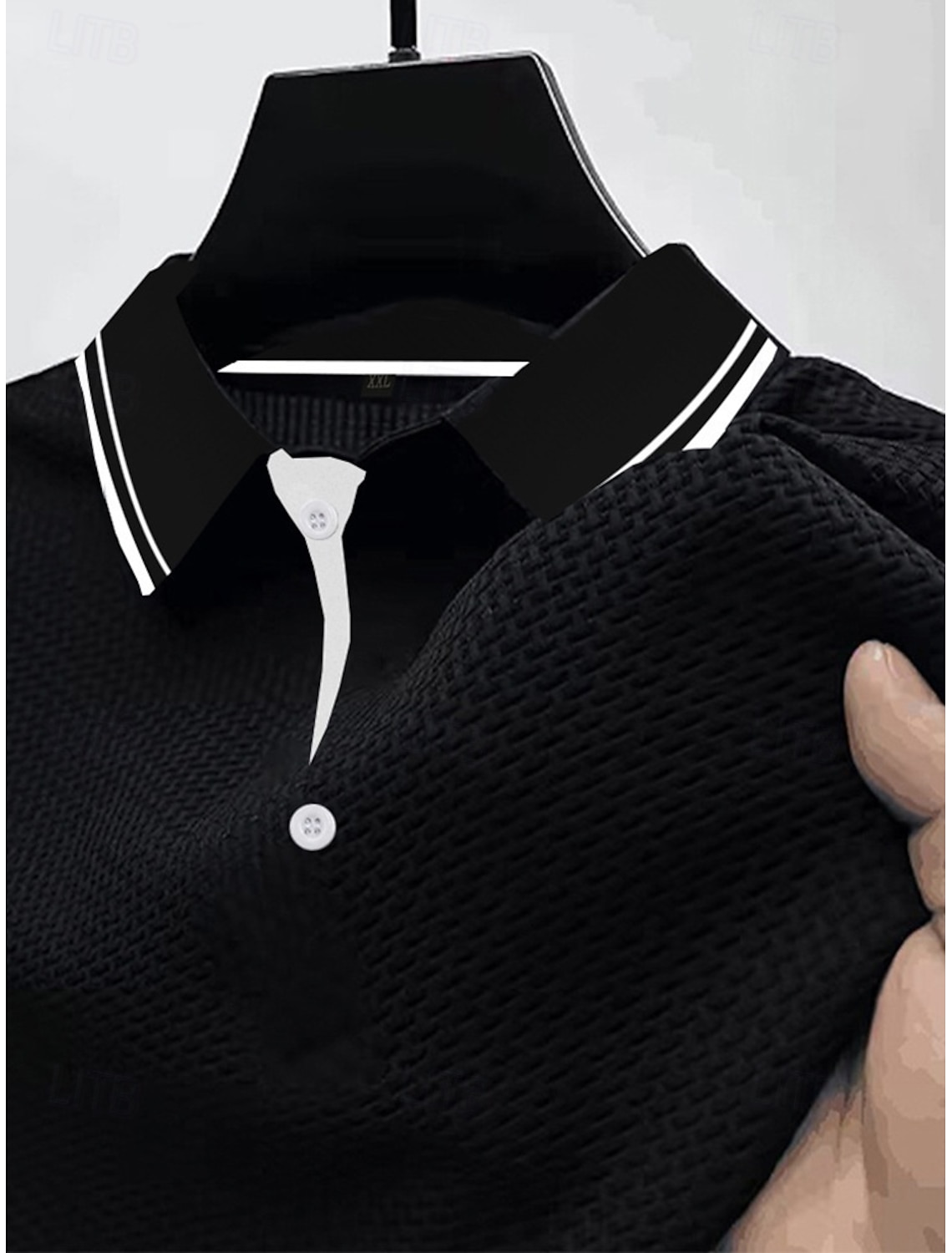 Men's Polo Ice Silk Seersucker Polo Casual Business Ribbed Polo Collar Short Sleeve Fashion Basic Solid Color Buttons Summer Spring & Fall Regular Fit Black White Navy Blue Light Blue Polo