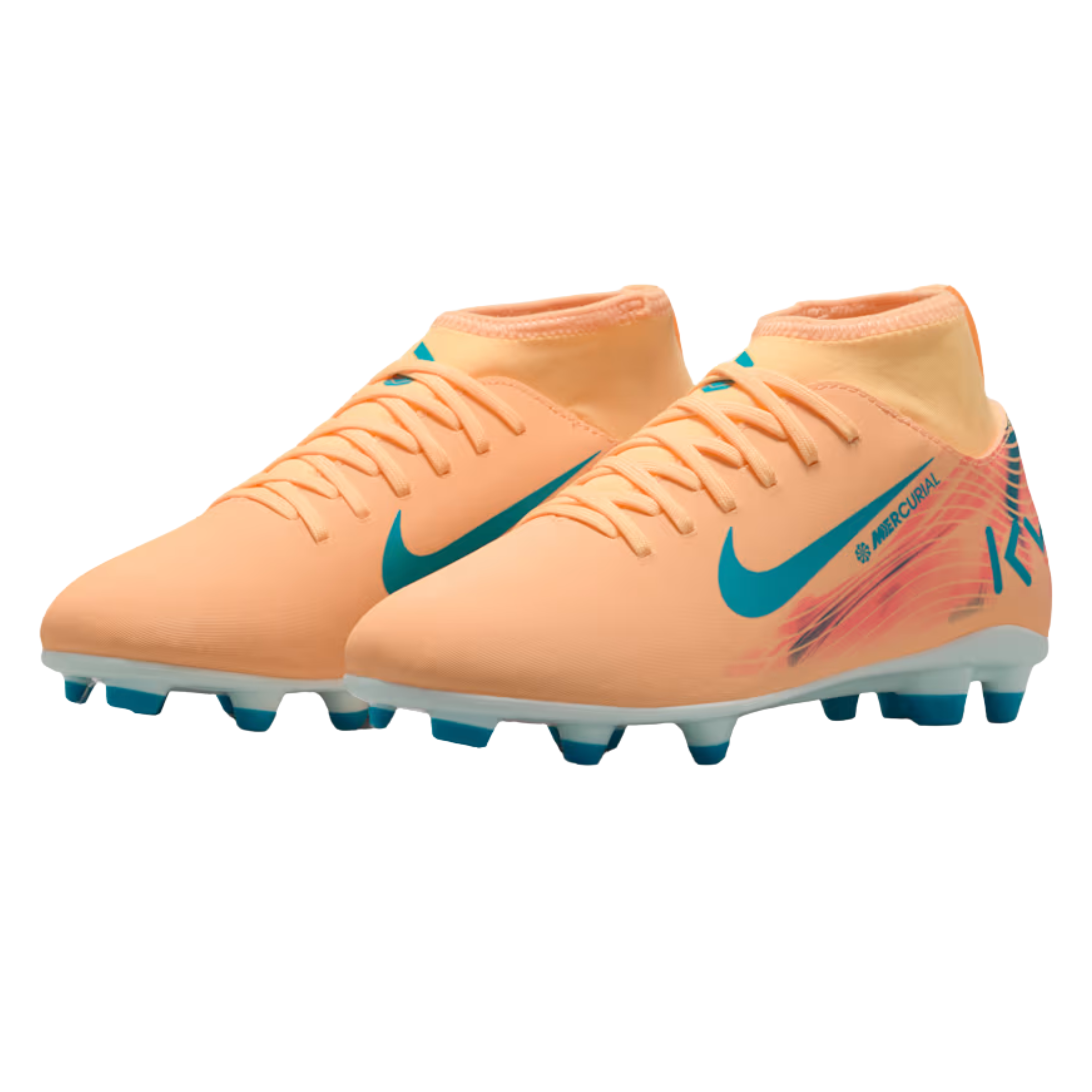 Nike Youth Junior Superfly 10 Club Kylian Mbappé Firm/Multi Ground Soccer Cleats (Melon Tint/Neo Turq/Igloo)