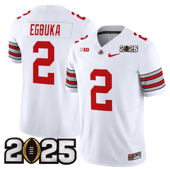 stitched Men's Ohio St Buckeyes Emeka Egbuka #2 White 2025 Football
