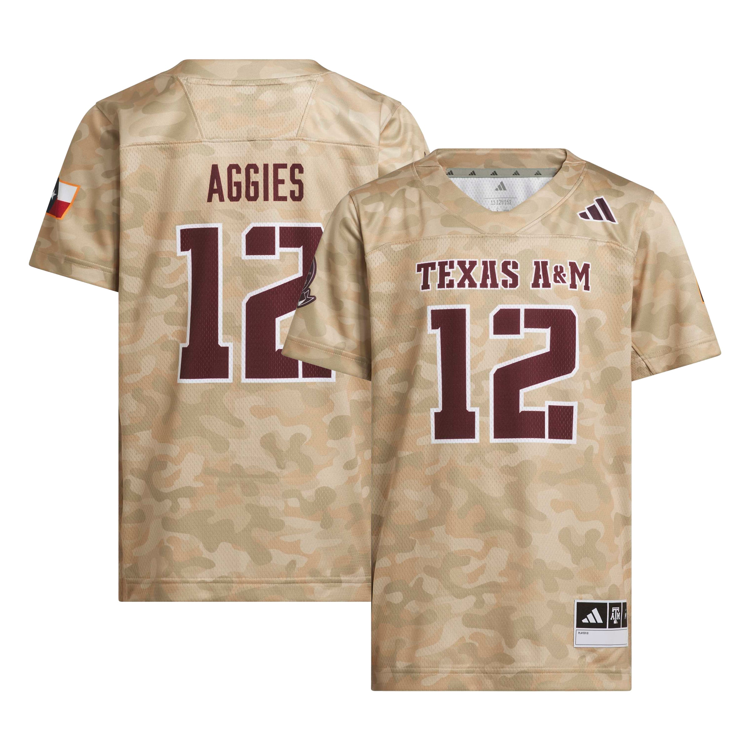 Youth #12 Beige Texas A&M Aggies Honor & Support Strategy Football Jersey