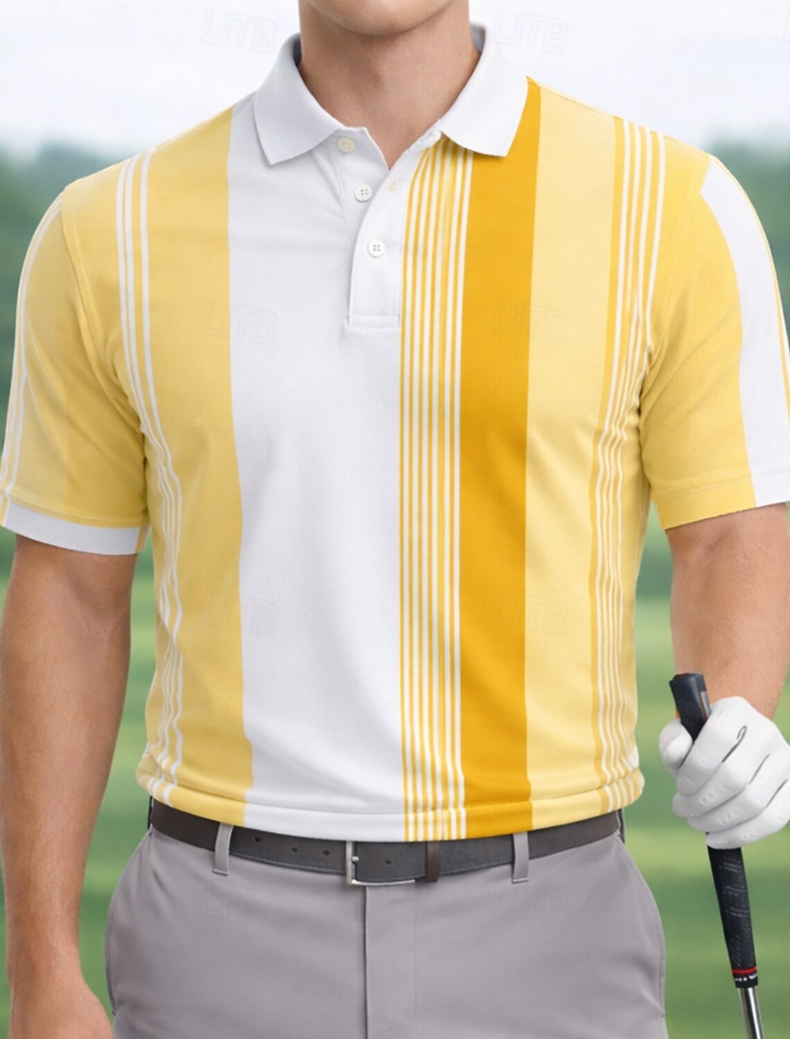 Men's Striped Golf Sports Polo Shirts Short Sleeve Collared Casual