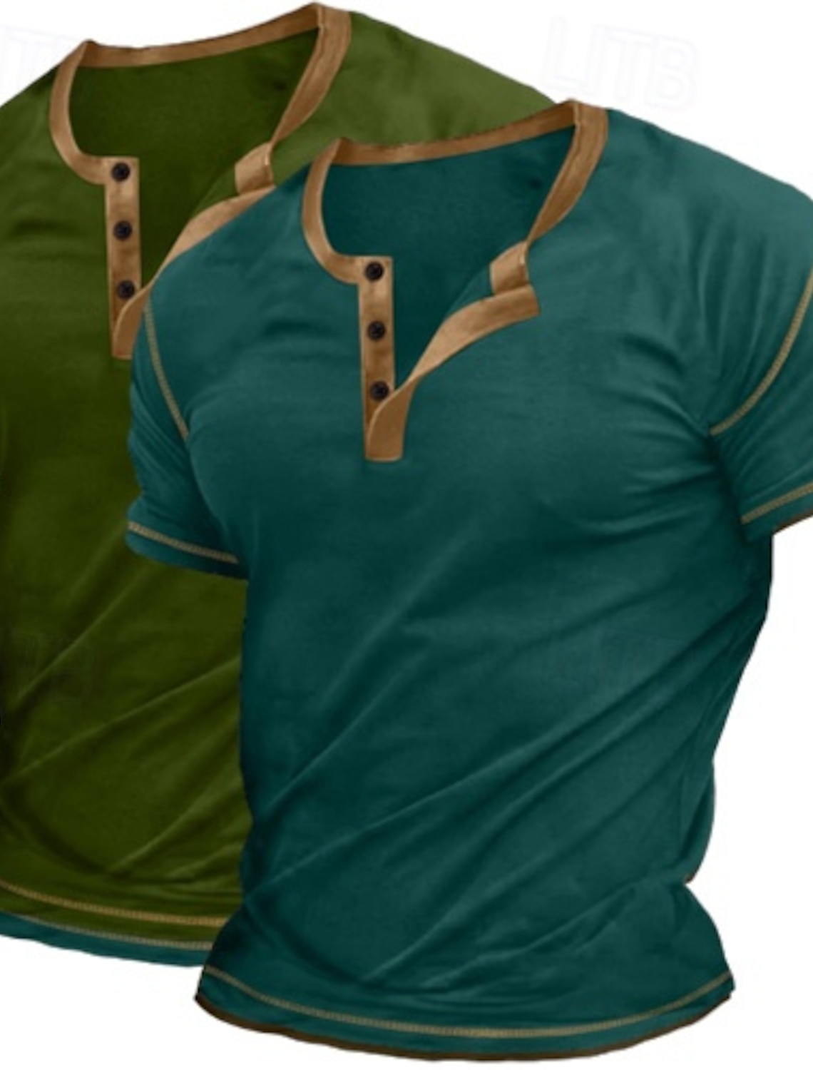 2 Piece Men's Henley Shirt Tee Top Short Sleeve Plain Raglan Sleeve Fashion Designer Basic Button Up 2 Pack Henley Vacation Street Casual Summer All Season