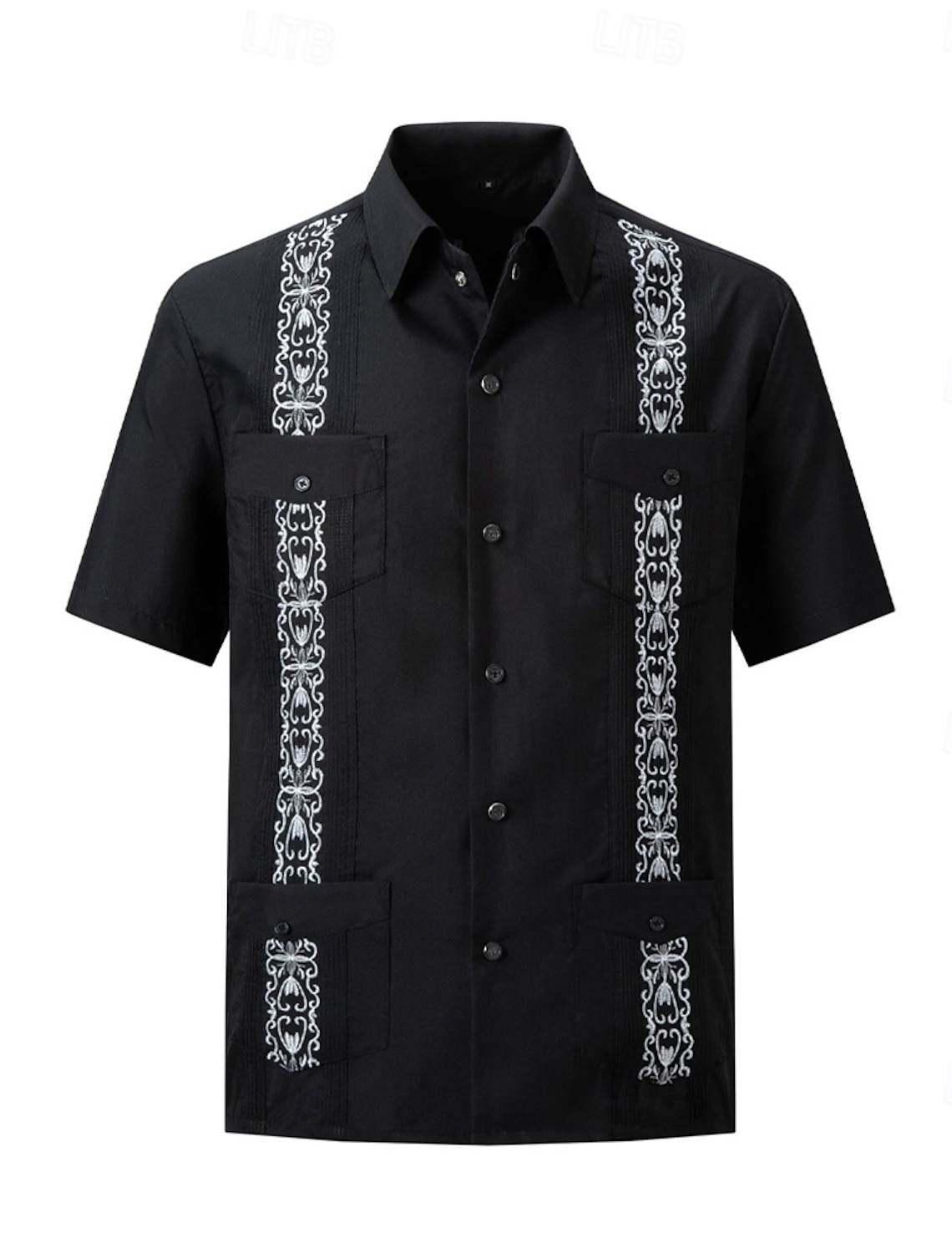Men's Guayabera Shirt Black White Red Blue Gray Short Sleeve