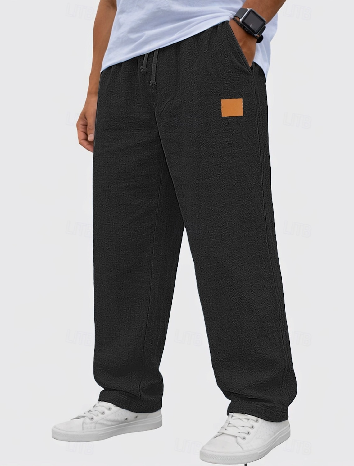 Men's Linen Pants Trousers Summer Baggy Casual Drawstring Elastic