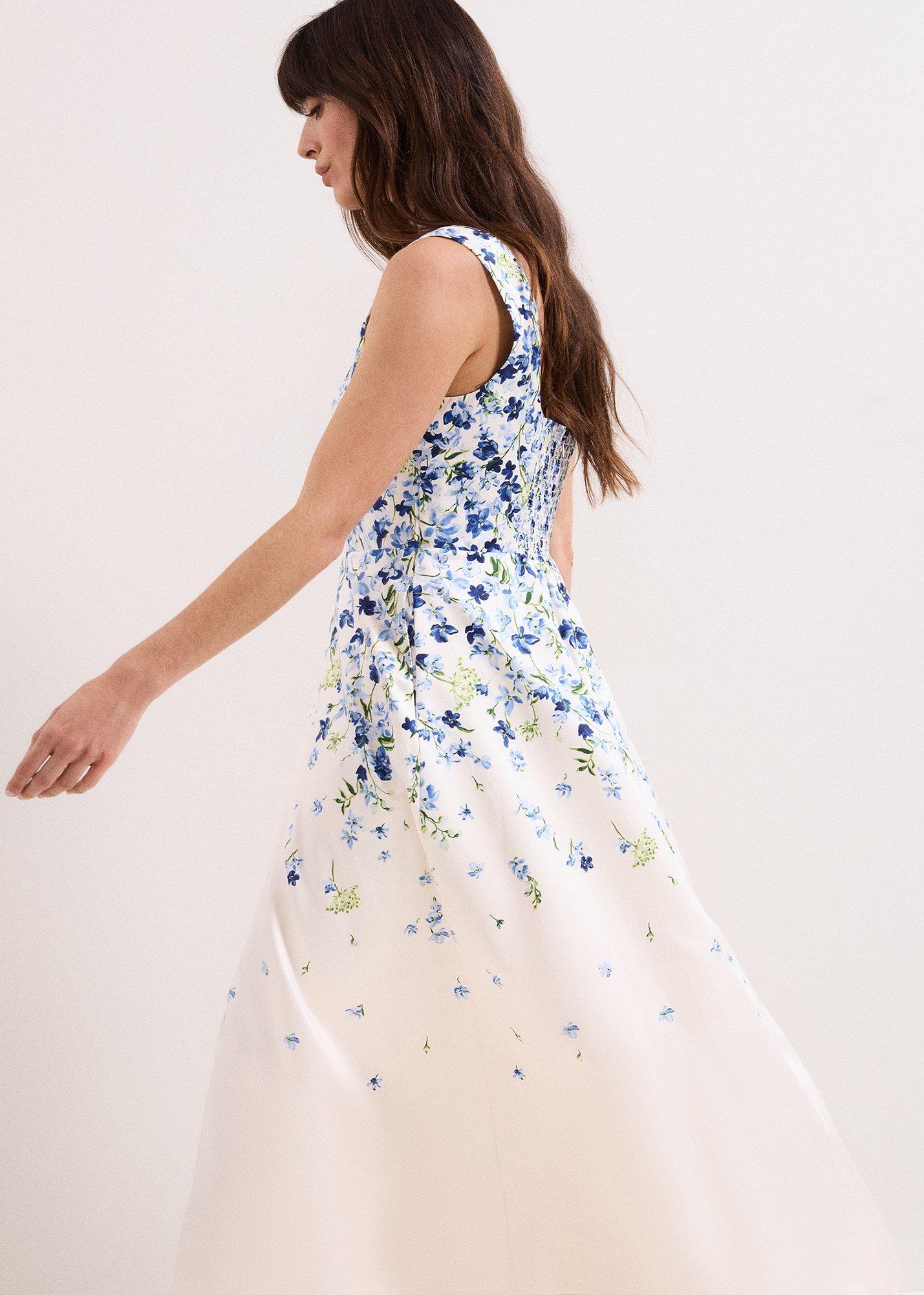 Orla Cream Satin Floral Midi Dress