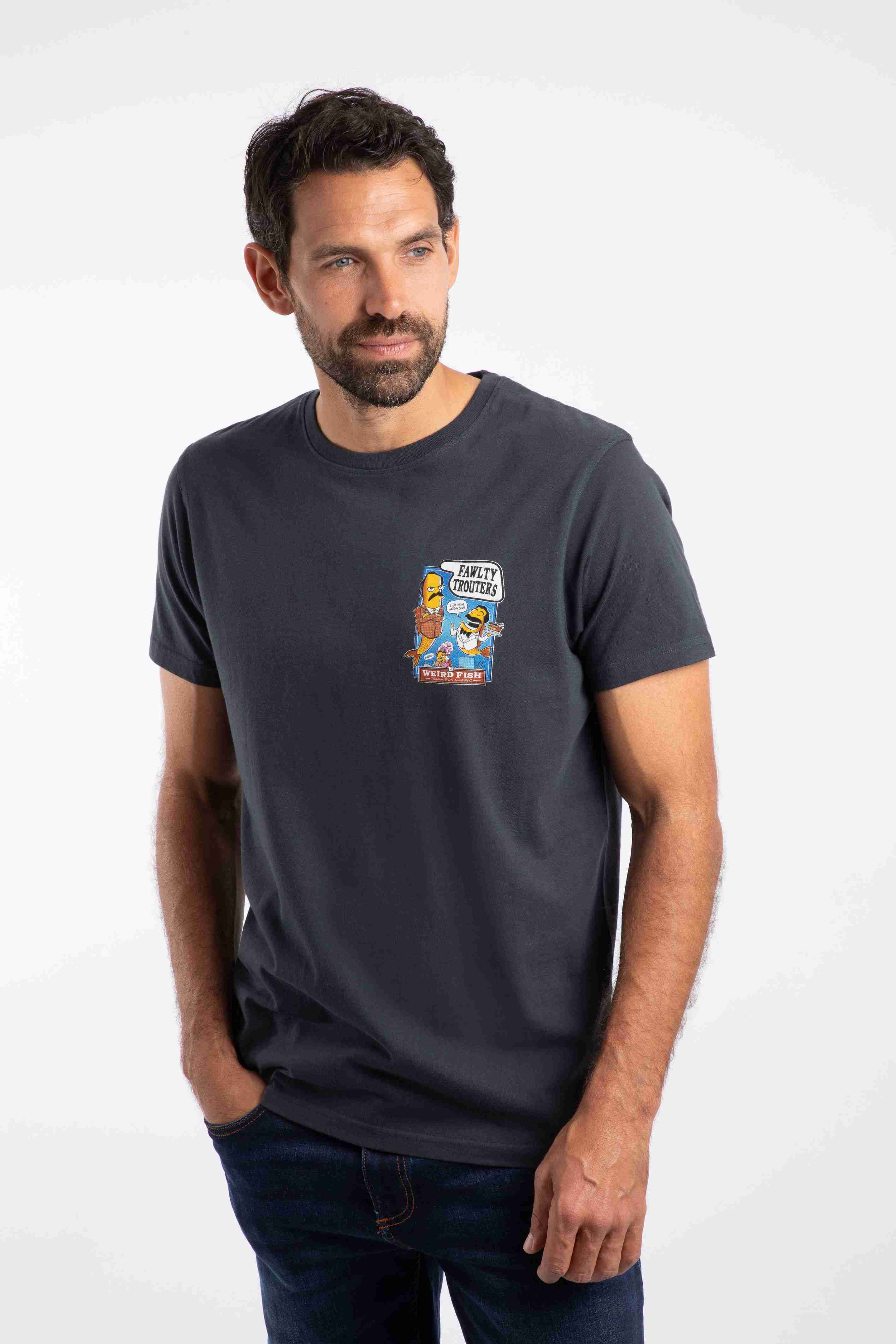 Fawlty Trouters Back Print Artist T-Shirt Navy