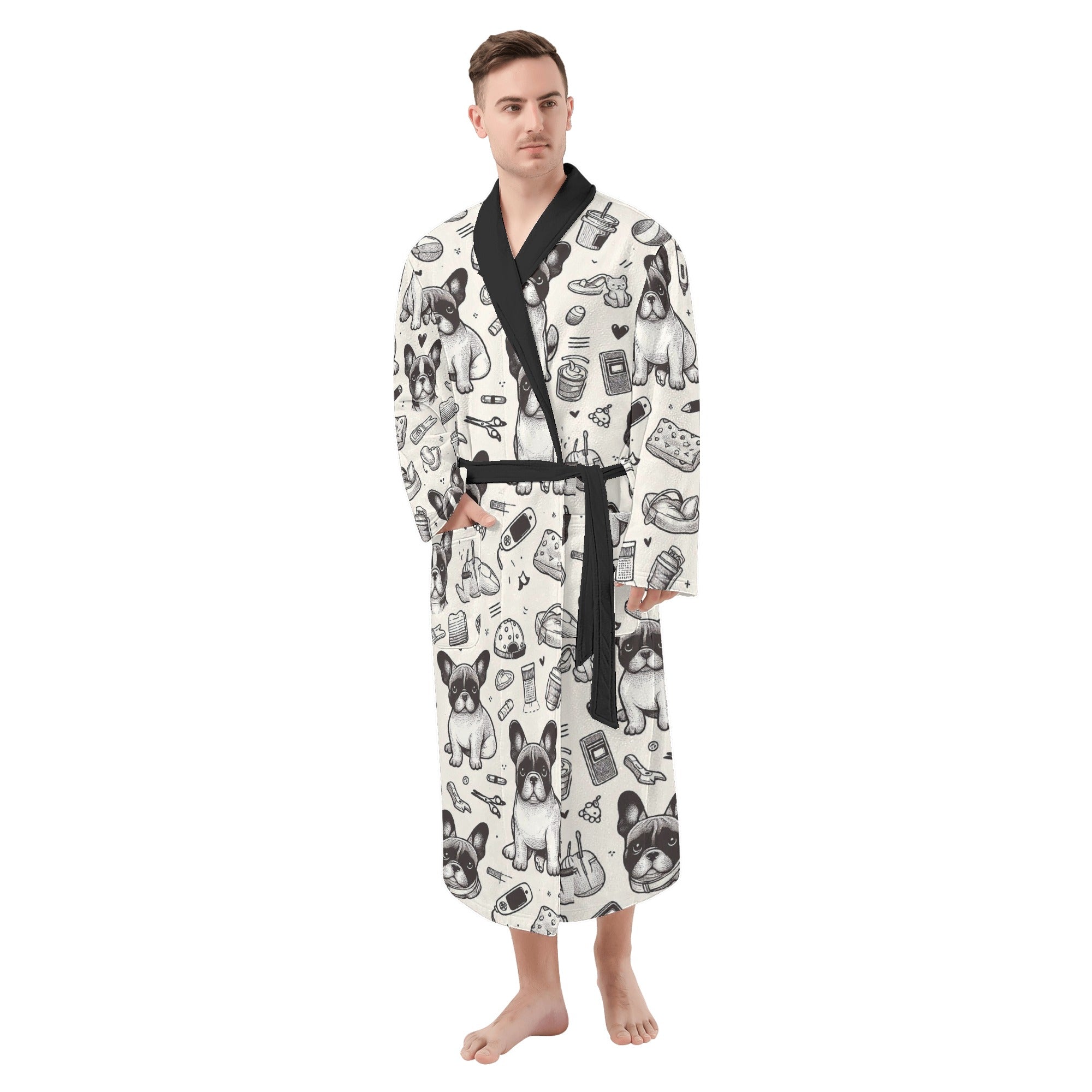 Fashion-Forward Cozy Buddy - Men Bathrobe for French Bulldog Lovers