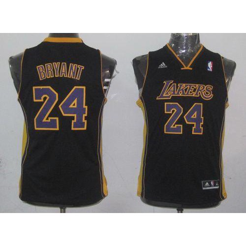 Los Angeles Lakers #24 Kobe Bryant Black Champion Patch Stitched Youth NBA Jersey Youth