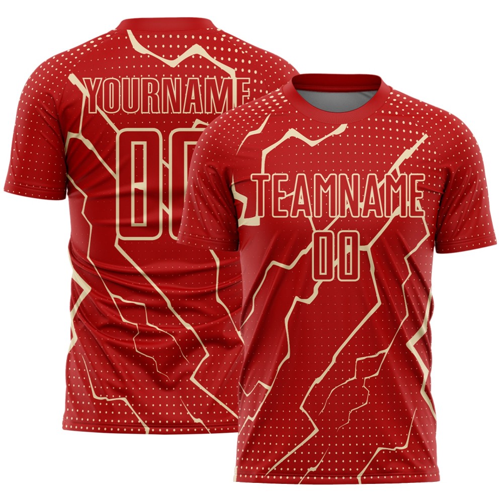 Sublimation Uniform Cream Lightning Custom Jersey Sports Red Soccer