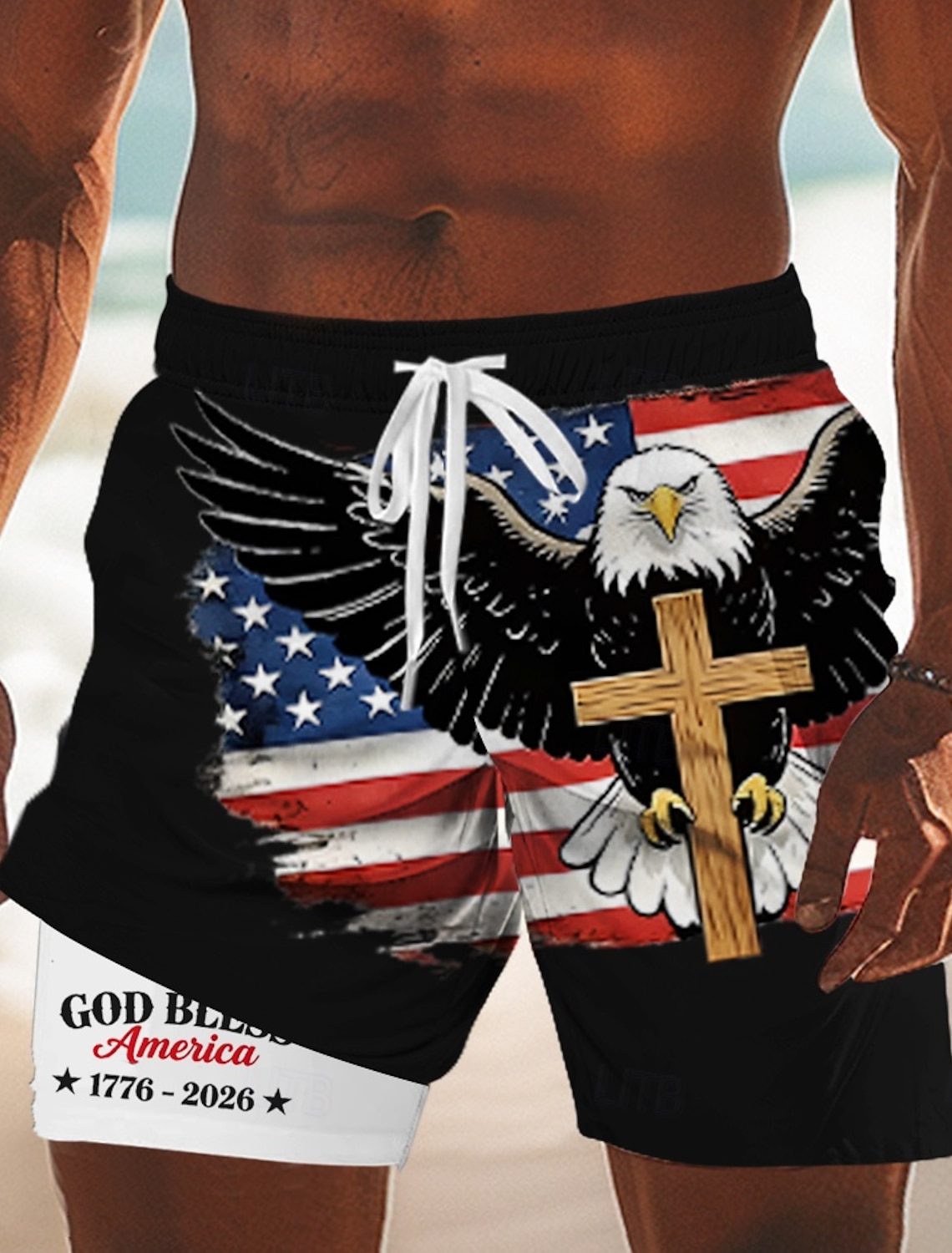 Men's 4th of July U.S. 250th Anniversary US Flag Lined Shorts 2 in 1 Board Shorts Swim Shorts Mid Waist Patriotic Holiday Side Pockets With Compression Liner Elastic Drawstring Waist Designer
